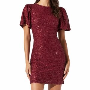 Astr Burgundy Sequin Mini Dress